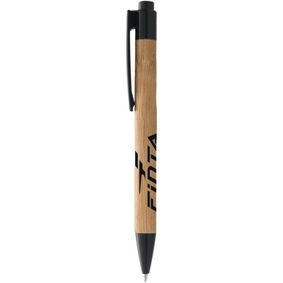 Borneo bamboo ballpoint pen with black accents and branding down the barrel