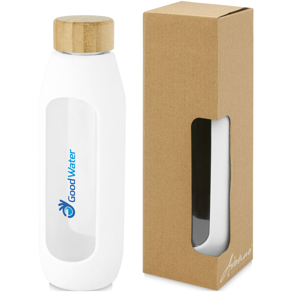 Branded Tidan 600 ml borosilicate glass bottle with silicone grip