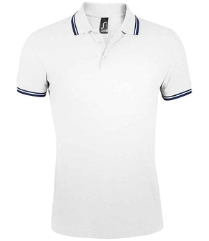SOL'S Pasadena Tipped Cotton Piqué Polo Shirt White/Navy
