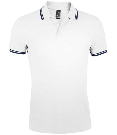 SOL'S Pasadena Tipped Cotton Piqué Polo Shirt White/Navy