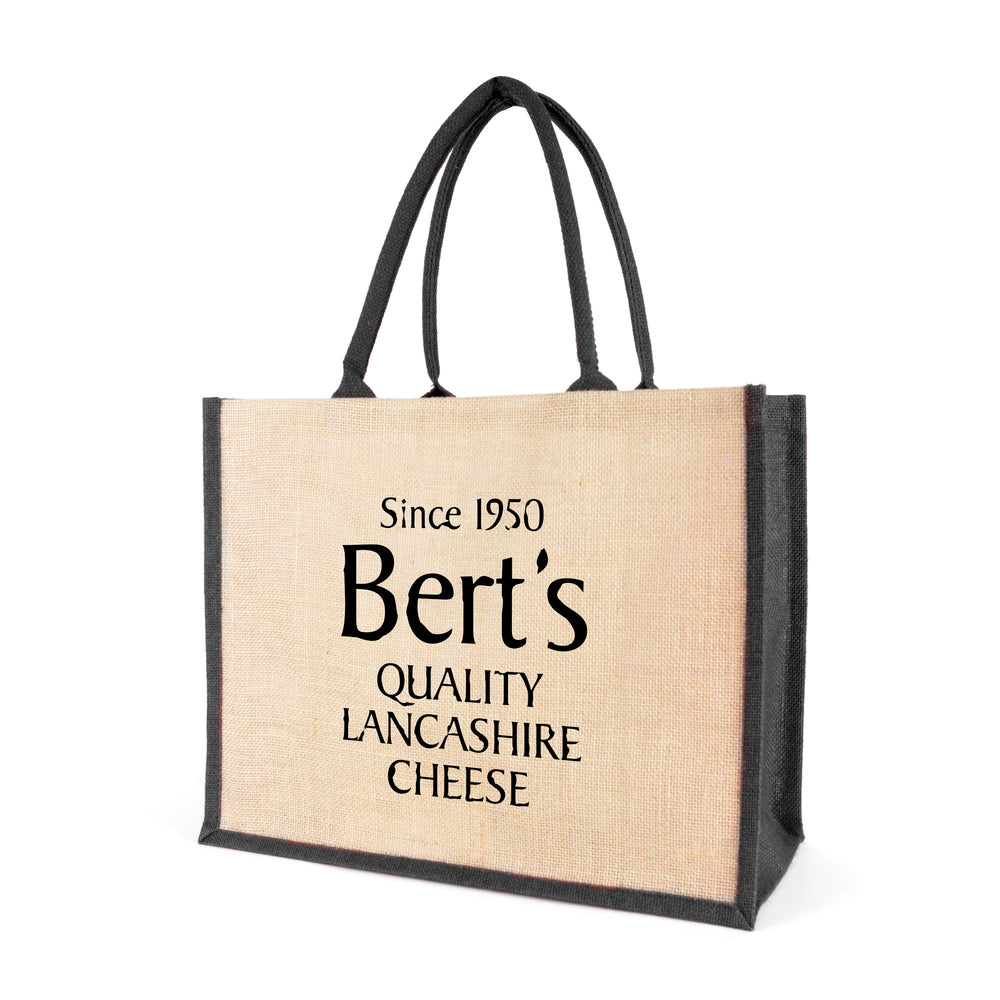 Branded Chow Natural Jute Bag with trim + cotton webbing rope handles