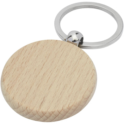 Branded Giovanni beech wood round keychain
