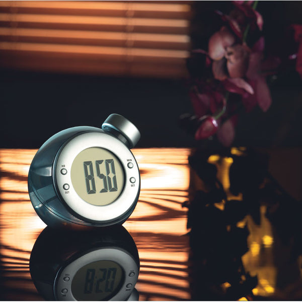 Water powered LCD desk clock