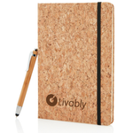 Branded A5 notebook with bamboo pen including stylus