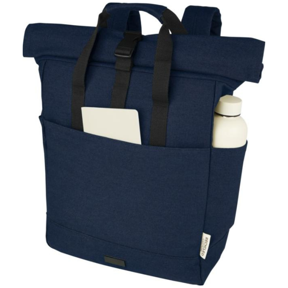 Branded Joey 15” GRS recycled canvas rolltop laptop backpack 15L