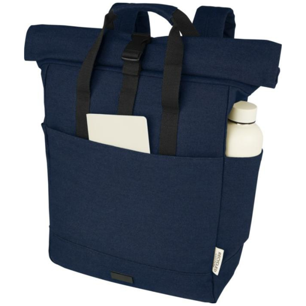Branded Joey 15” GRS recycled canvas rolltop laptop backpack 15L