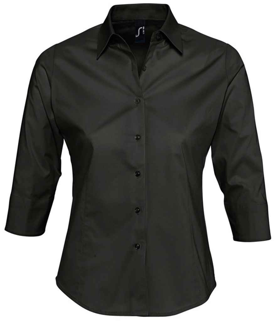 SOL'S Ladies Effect 3/4 Sleeve Fitted Shirt Black