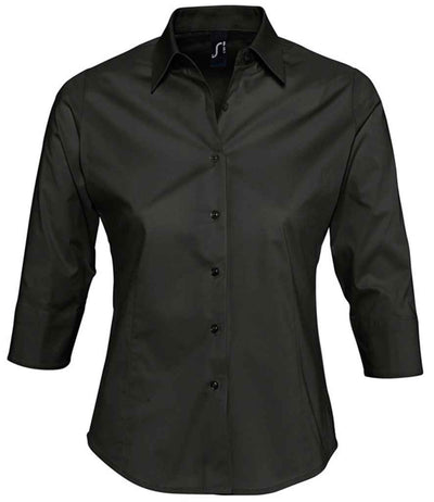 SOL'S Ladies Effect 3/4 Sleeve Fitted Shirt Black