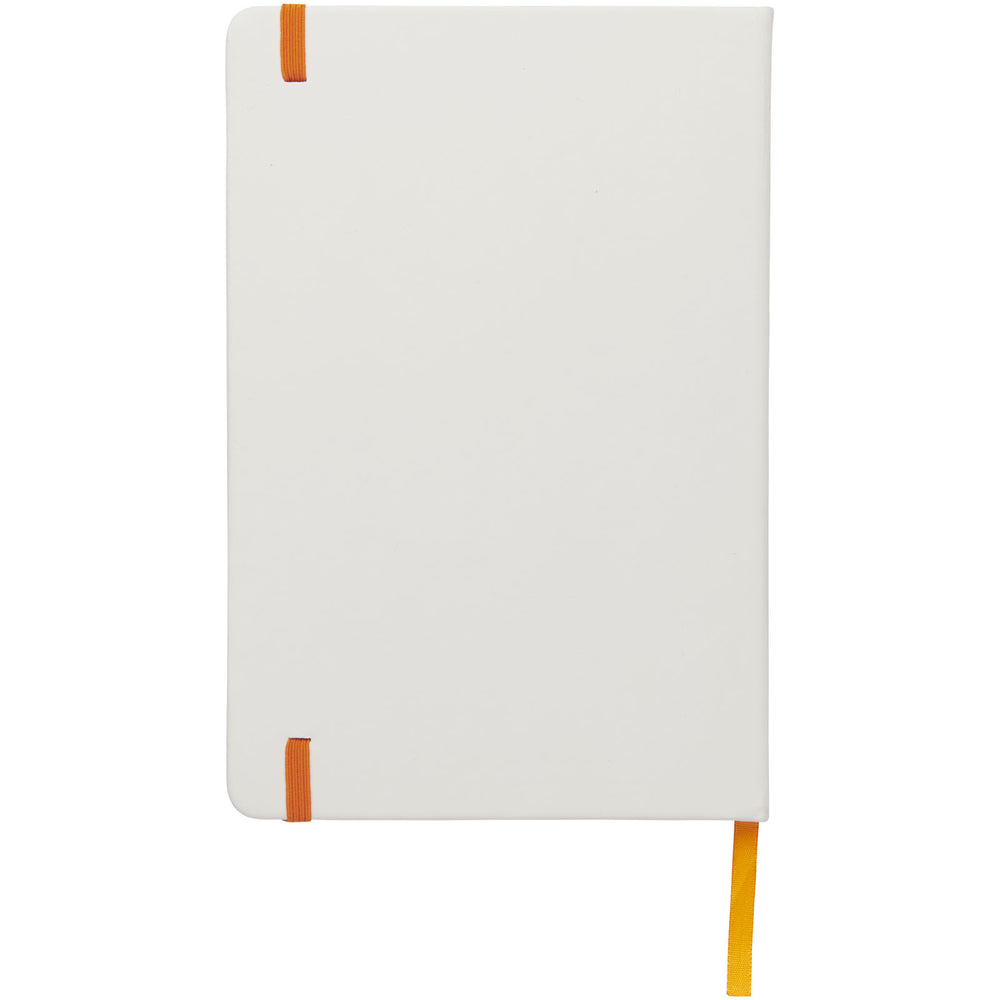 Branded Spectrum A5 white notebook with coloured strap