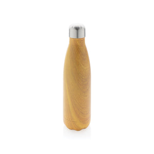 Vacuum insulated stainless steel bottle with wood print