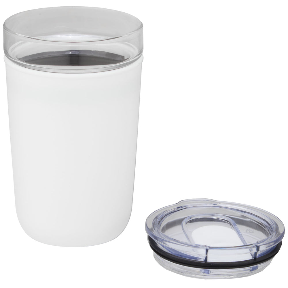 Branded Bello 420 ml glass tumbler with recycled plastic outer wall