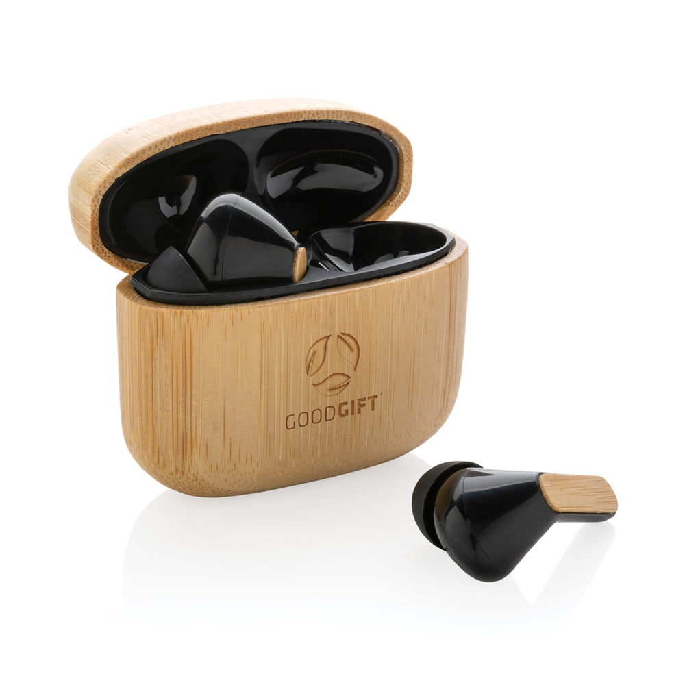 Branded RCS recycled plastic & bamboo TWS earbuds