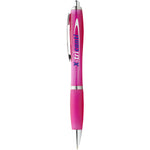Nash ballpoint pen coloured barrel and grip in pink with branding down the barrel