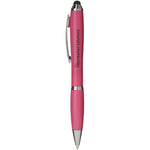 Nash stylus ballpoint pen with coloured grip in magenta with branding down the barrel