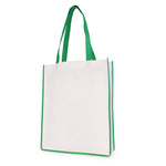 White non woven PP shopper with coloured piping trim and handles