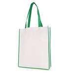 Branded White non woven PP shopper with coloured piping trim and handles