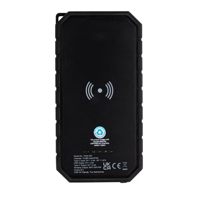 Branded RCS recycled plastic Solar powerbank with 10W Wireless