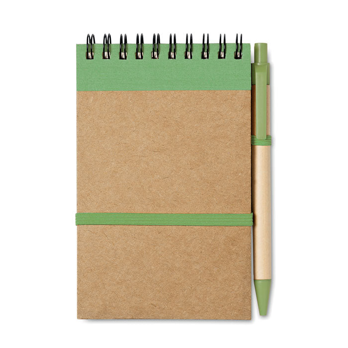 Branded A6 recycled notepad with pen