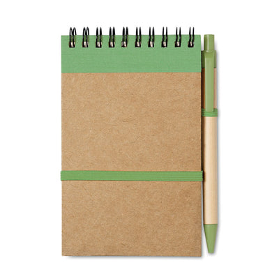 Branded A6 recycled notepad with pen
