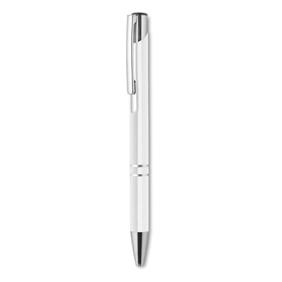 Push button pen with black ink in white