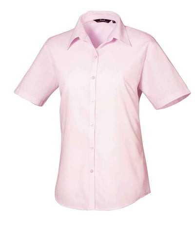 Premier Ladies Short Sleeve Poplin Blouse Pink