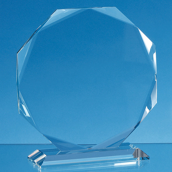 Branded 11.5cm x 11.5cm x 15mm Clear Glass Facetted Octagon Award