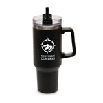 Everest BLACK Stainless Steel Mug with Straw and Handle - 1182ml
