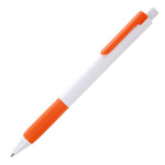 CAYMAN GRIP white barrel ball pen with orange grip and clip