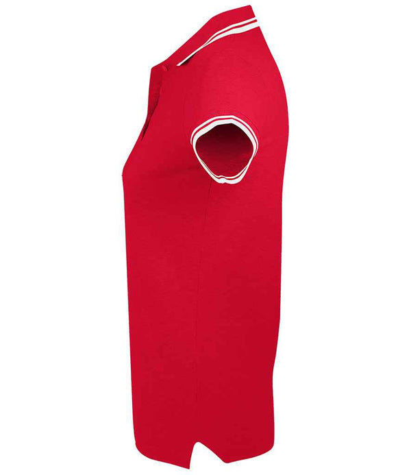 SOL'S Ladies Pasadena Tipped Cotton Piqué Polo Shirt Red/White
