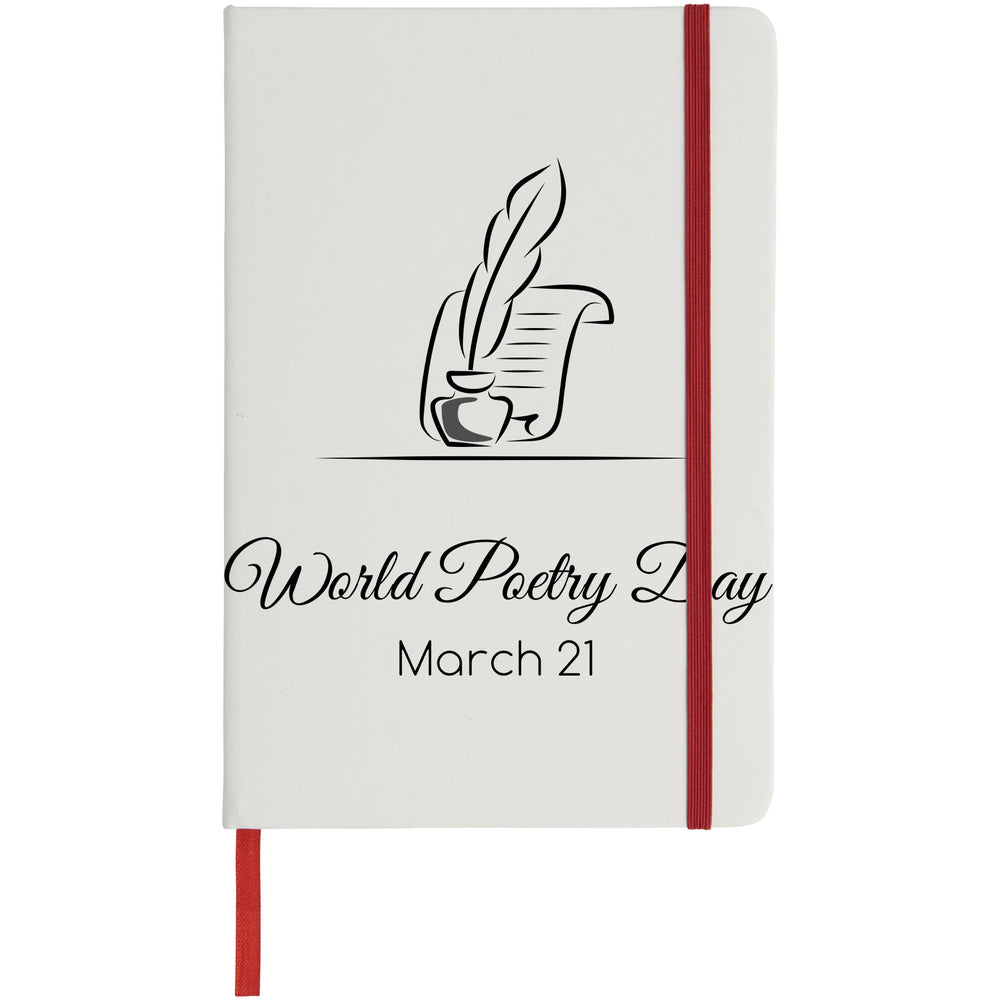 Branded Spectrum A5 white notebook with coloured strap