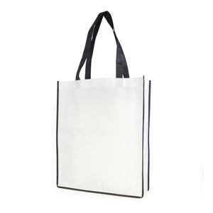White non woven PP shopper with coloured piping trim and handles