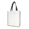 Branded White non woven PP shopper with coloured piping trim and handles