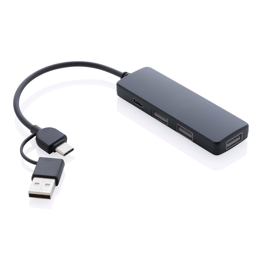 Branded RCS recycled plastic USB hub with dual input