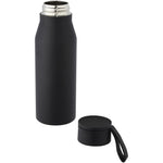 Branded Ljungan 500 ml copper vacuum insulated stainless steel bottle with PU leather strap and lid