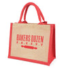 Branded NATURAL mini laminated jute lunch bag with trim, gusset and handles
