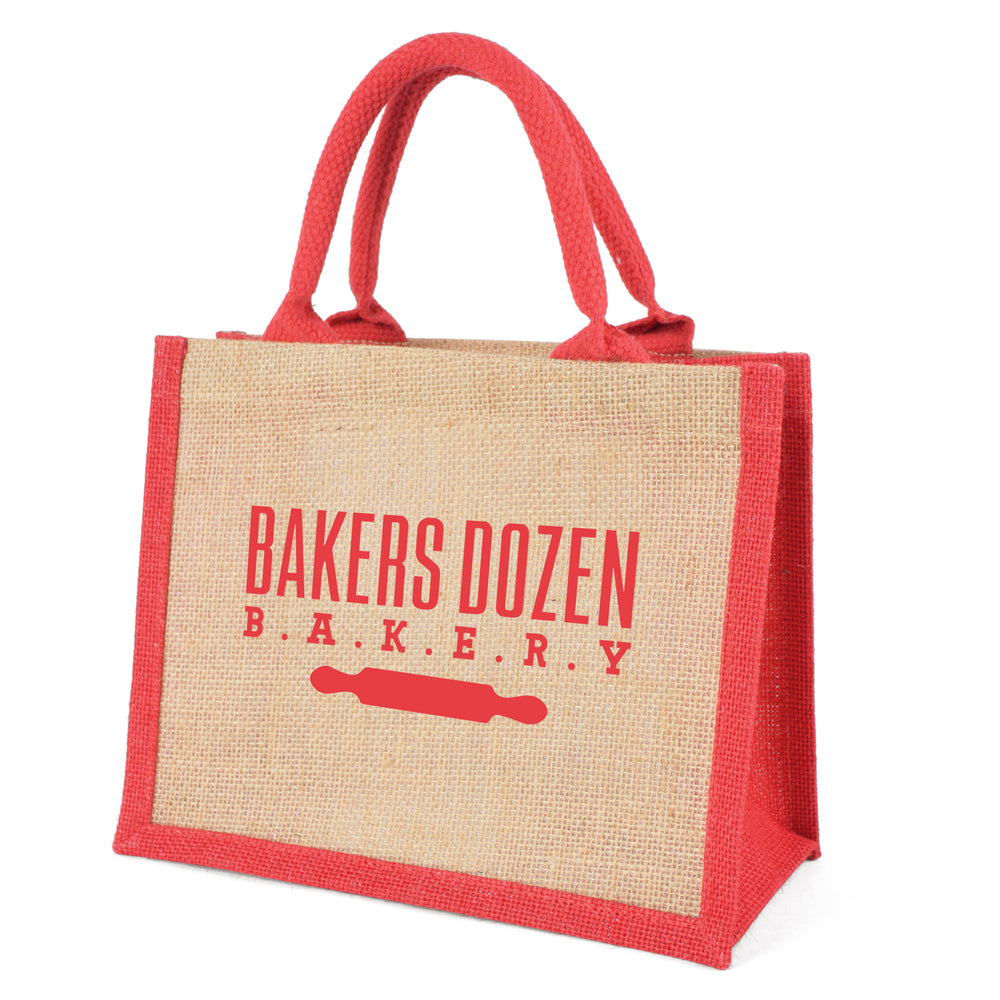 Branded NATURAL mini laminated jute lunch bag with trim, gusset and handles