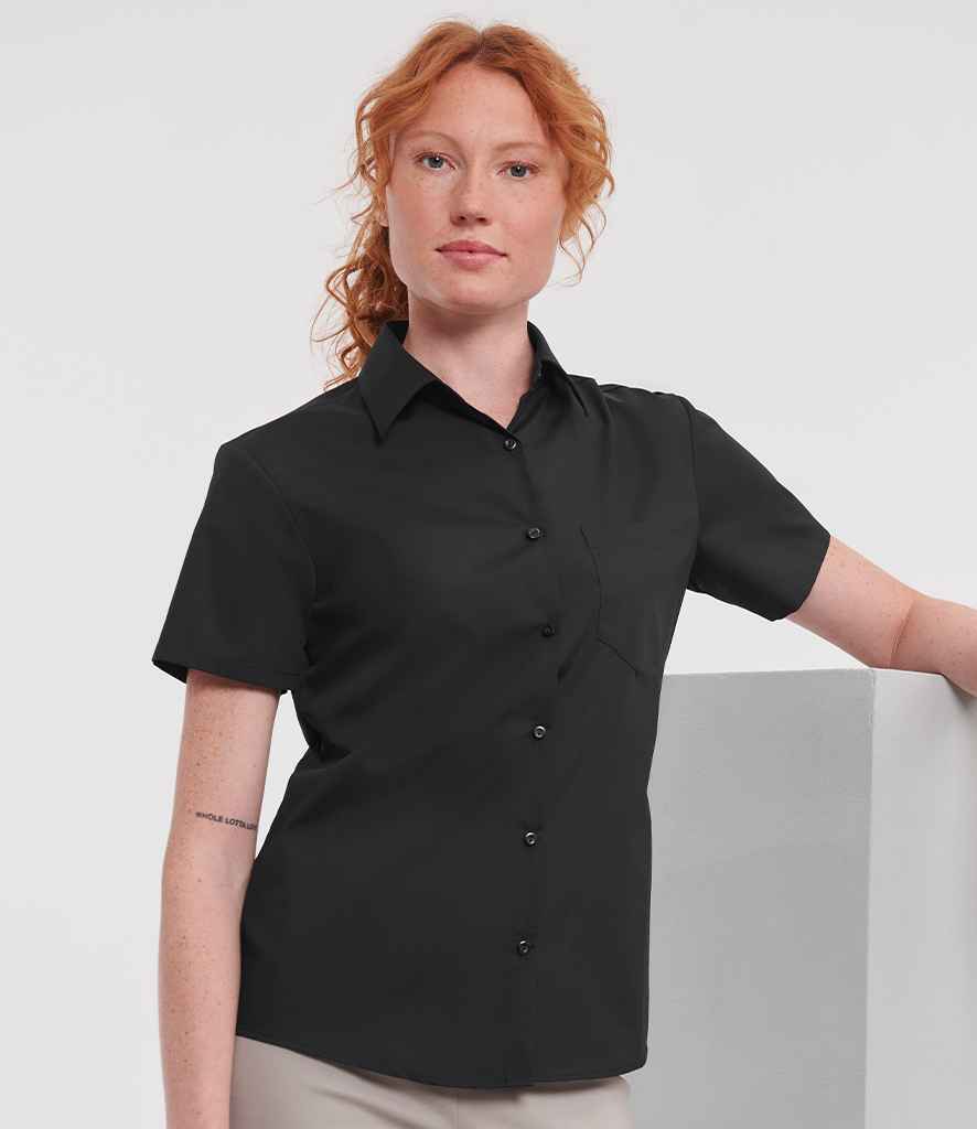 Russell Collection Ladies Short Sleeve Easy Care Poplin Shirt Black