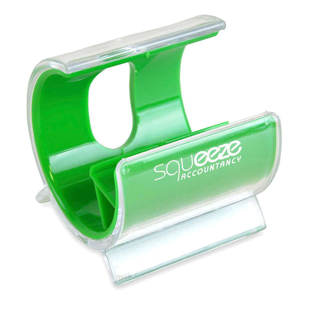 Branded Turbo Desk Phone Holder. Solid Colour Inner Plastic + Clear Cover
