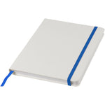 Branded Spectrum A5 white notebook with coloured strap