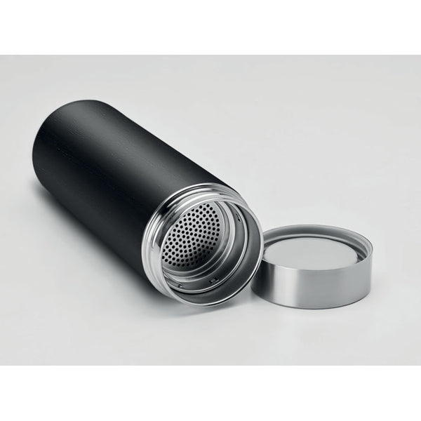 Branded Double wall bamboo flask with tea infuser 400ml
