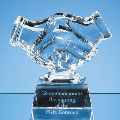 Branded 11.5cm Optical Crystal Handshake Award