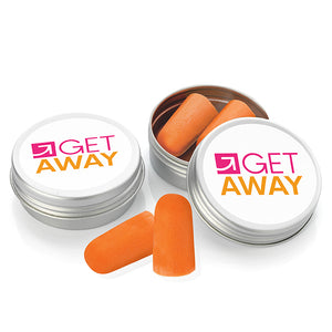 Pair of Orange Ear Plugs in a Tin