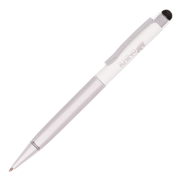Branded HARRIS Silver Metal Pen. WHITE Upper Barrel. Chrome Undercoat.