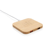 Branded Bamboo 10W wireless charger with USB