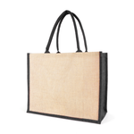 Branded Chow Natural Jute Bag with trim + cotton webbing rope handles