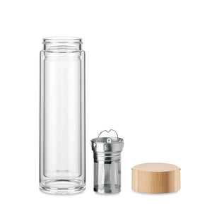 Double wall glass bottle 400ml with Handle