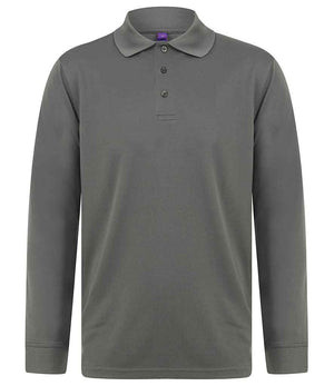 Henbury Unisex Long Sleeve Coolplus® Piqué Polo Shirt Charcoal