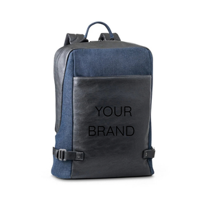 DIVERGENT BACKPACK I. 15'6" Laptop backpack in denim and PU