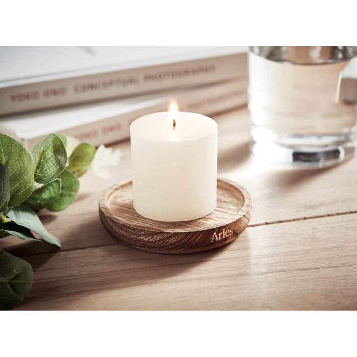 Branded Candle on round wooden base