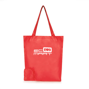 foldable shopping bag in red with branding to the front